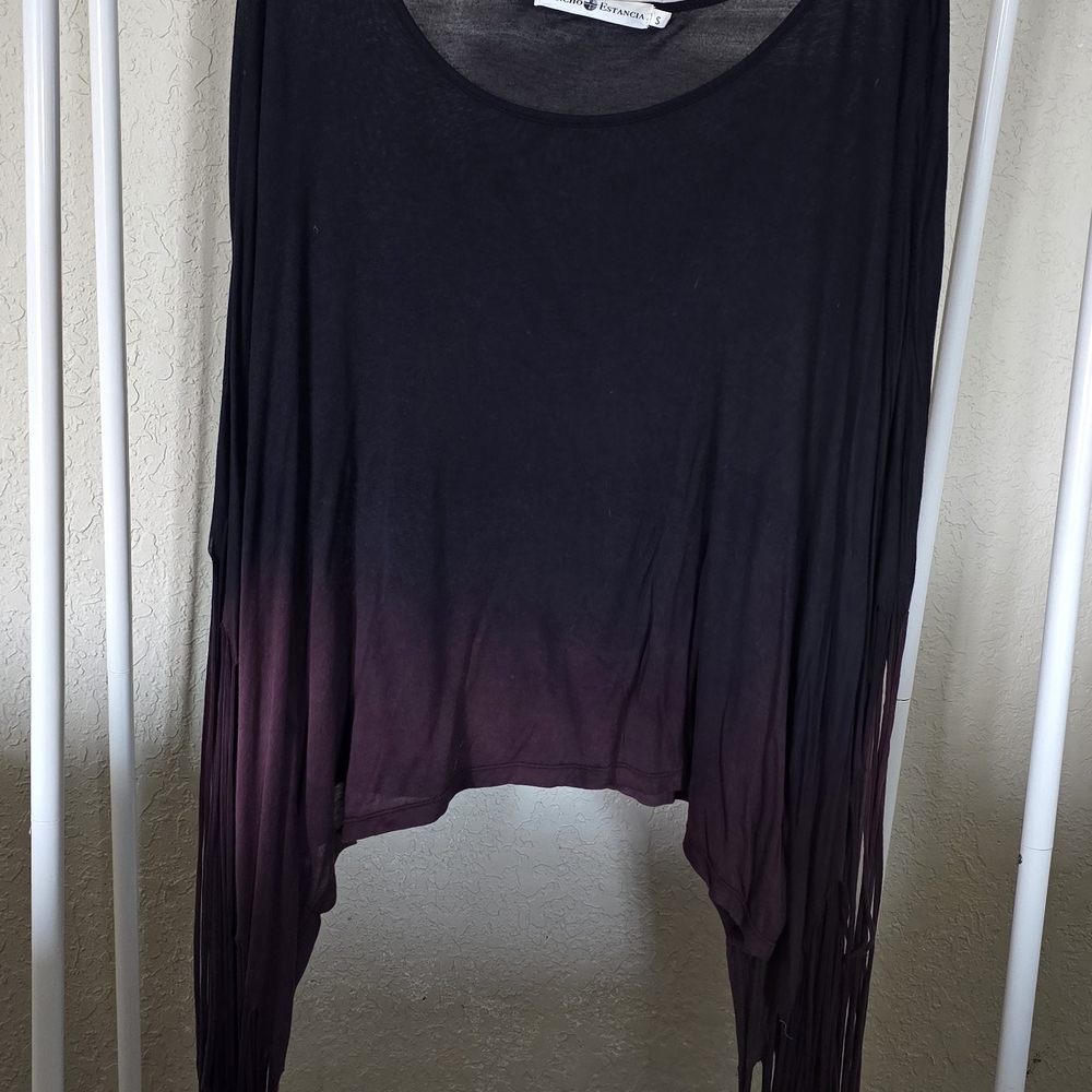 Elegant Ombre Fringe Long Sleeve Top